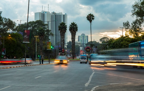 Short time exposure of traffic in downtown Nairobi, Kenya.